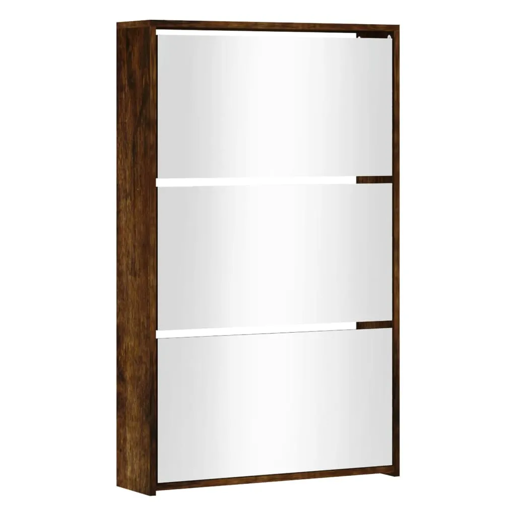 Shoe Cabinet with Mirror 3-Layer Smoked Oak 63x17x102.5 cm