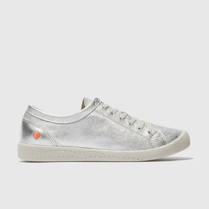 Softinos Women's ISLA154SOF Laminato Leather Lace-up Trainers Silver