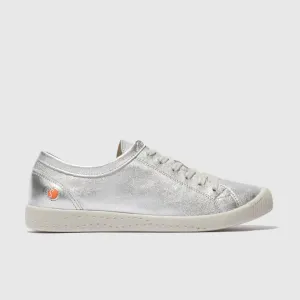 Softinos Women's ISLA154SOF Laminato Leather Lace-up Trainers Silver