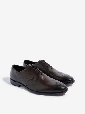 SOLEPLAY Brown Perforated Design Leather Oxford Shoes