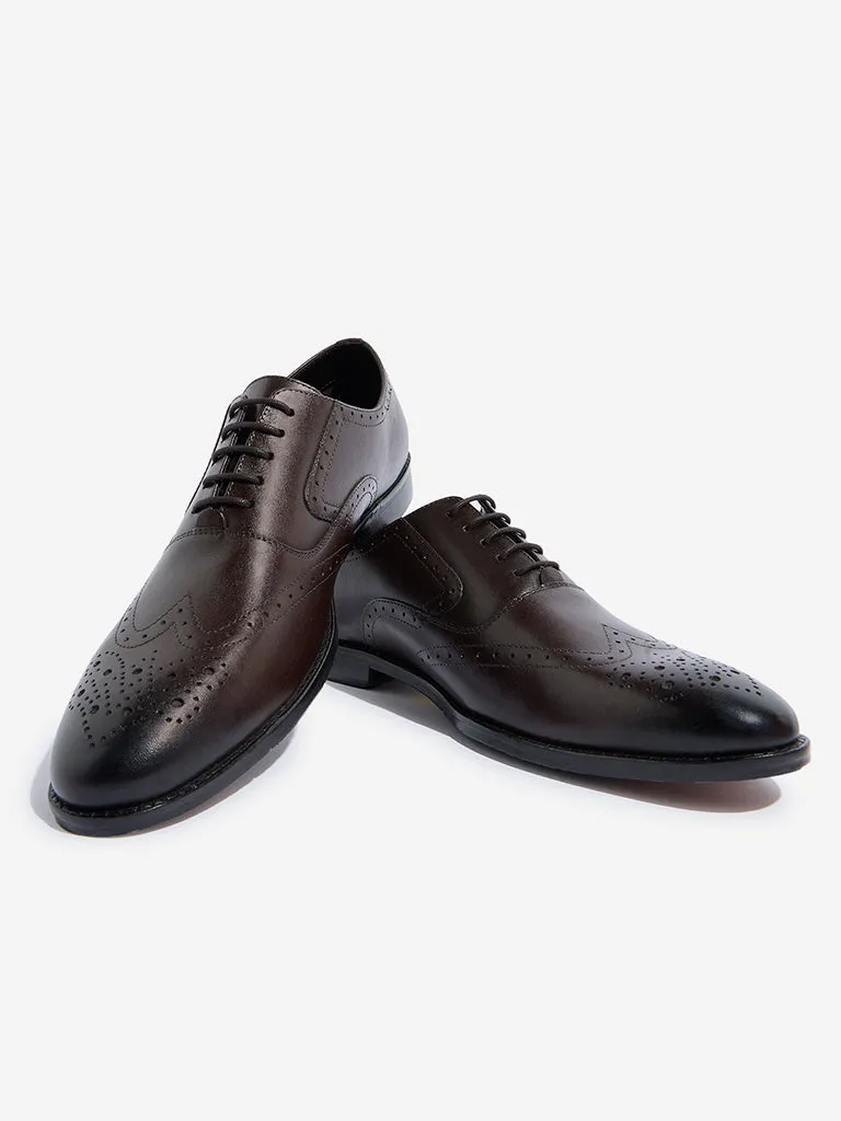 SOLEPLAY Brown Perforated Design Leather Oxford Shoes