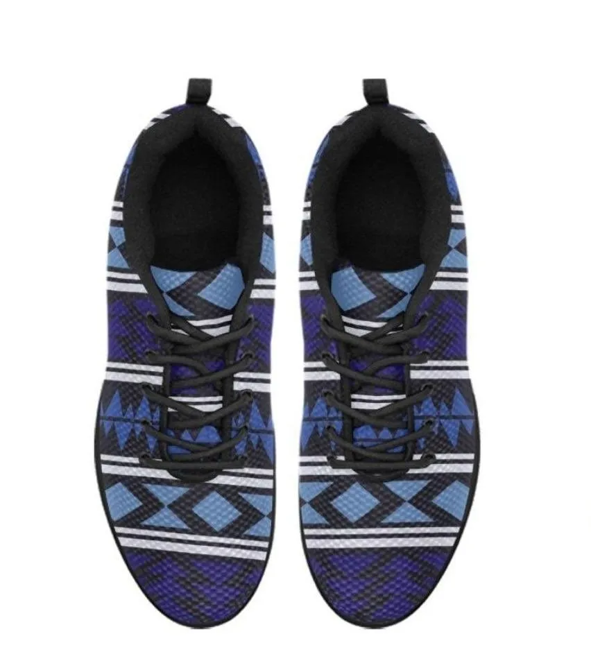 Uniquely You Womens Sneakers, Blue and Black Aztec Print Running Shoes by inQue.Style