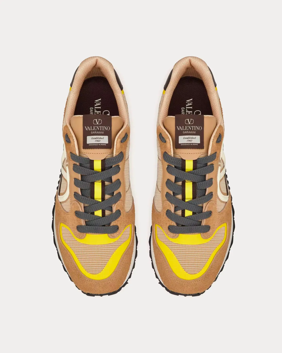 Vlogo Pace Split Leather, Fabric & Calfskin Beige Low Top Sneakers