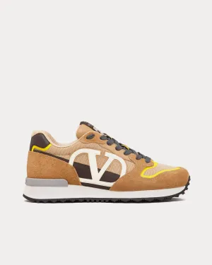 Vlogo Pace Split Leather, Fabric & Calfskin Beige Low Top Sneakers