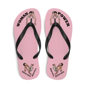 Woman Power Fabric Top Flip Flop Sandal Has Men Bow To Your Toes Pale Pink Color with Black Letters (NEW 2023-04)
