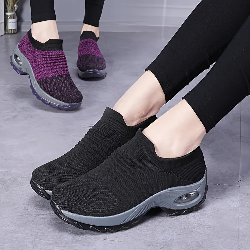 Women's Purple Low Top Sock Sneakers Shoes For Walking
