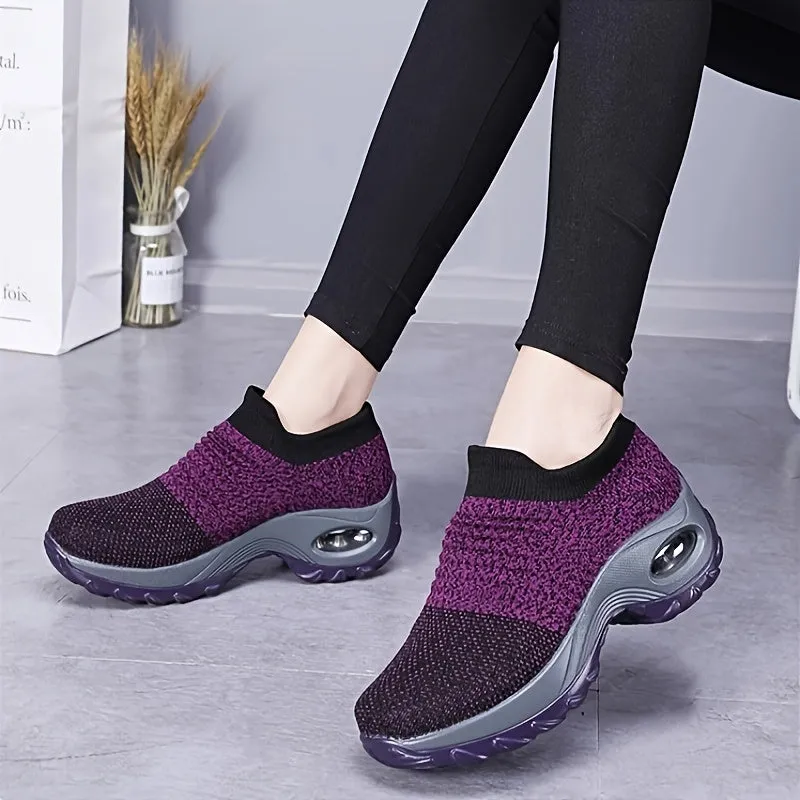 Women's Purple Low Top Sock Sneakers Shoes For Walking