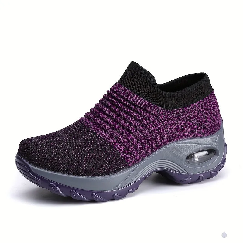 Women's Purple Low Top Sock Sneakers Shoes For Walking