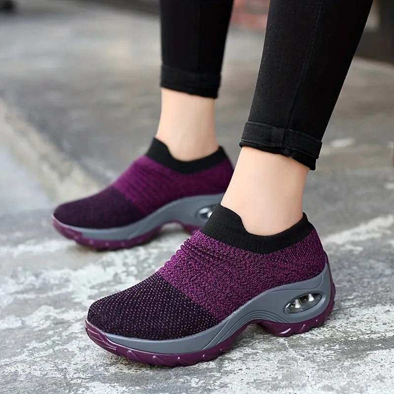Women's Purple Low Top Sock Sneakers Shoes For Walking