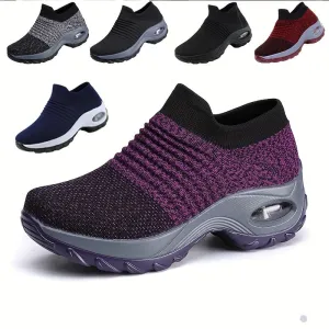 Women's Purple Low Top Sock Sneakers Shoes For Walking