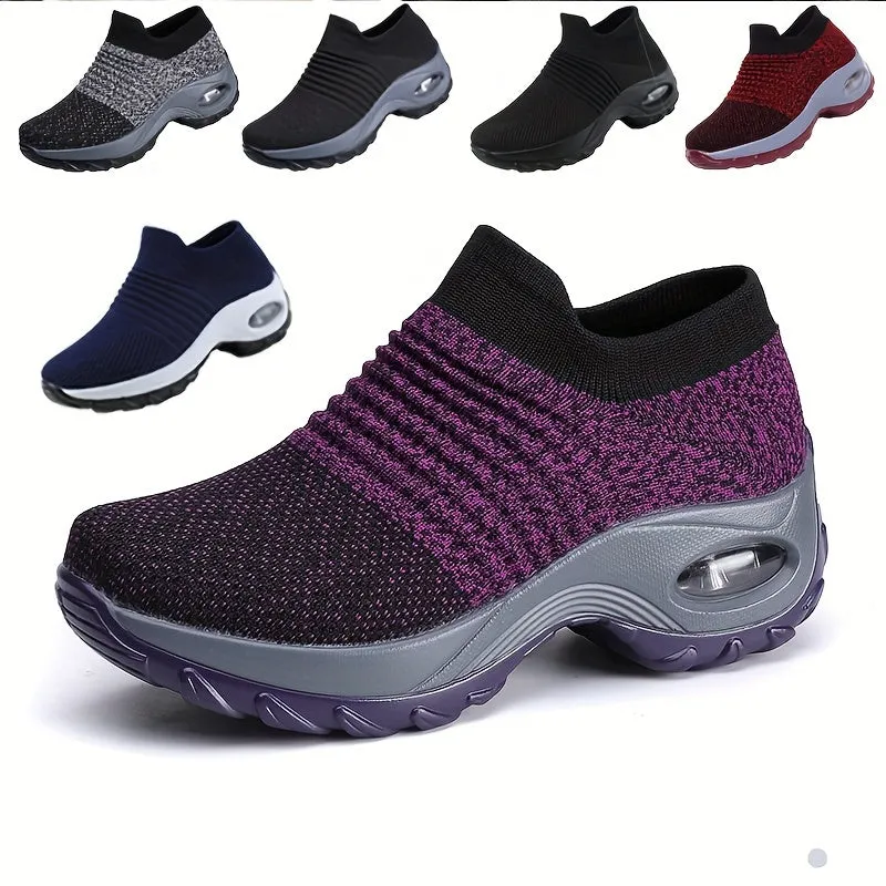 Women's Purple Low Top Sock Sneakers Shoes For Walking