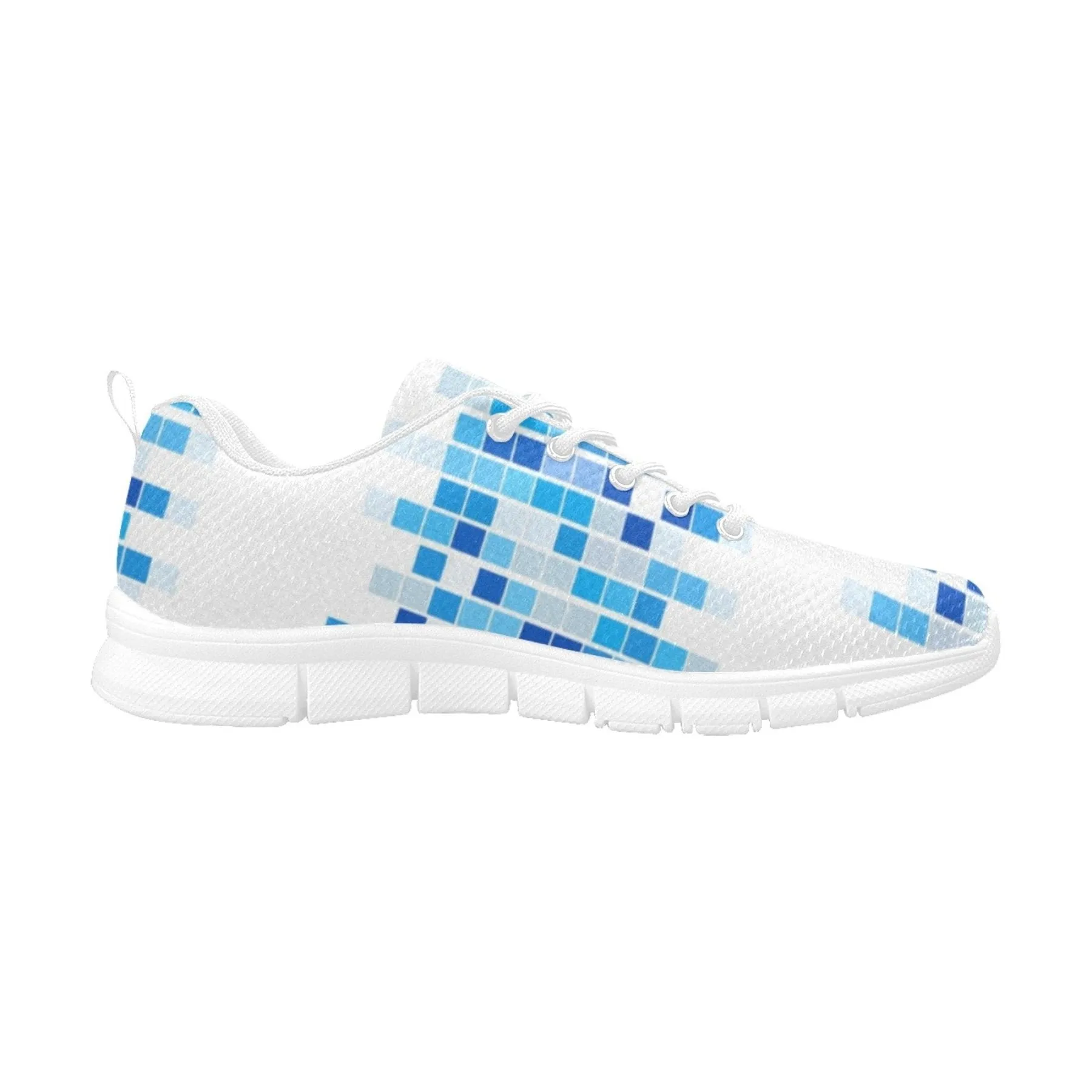 Womens Sneakers, Blue And White Mosaic Print Running Shoes by inQue.Style