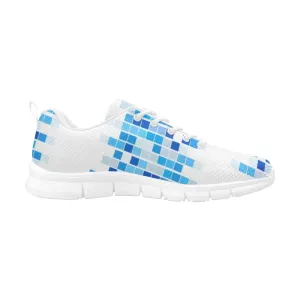 Womens Sneakers, Blue And White Mosaic Print Running Shoes by inQue.Style
